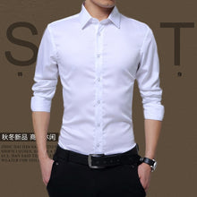 Load image into Gallery viewer, Mens Long Sleeve Shirt Dress Up Professional Shirt Long Sleeve Mens White Slim Fit Shirt Solid Color Men Business Dress Shirt