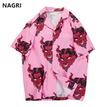 Load image into Gallery viewer, hip hop streetwear shirts men Devil Full Printing short sleeve summer floral rapper harajuku loose hawaiian korean shirts camisa